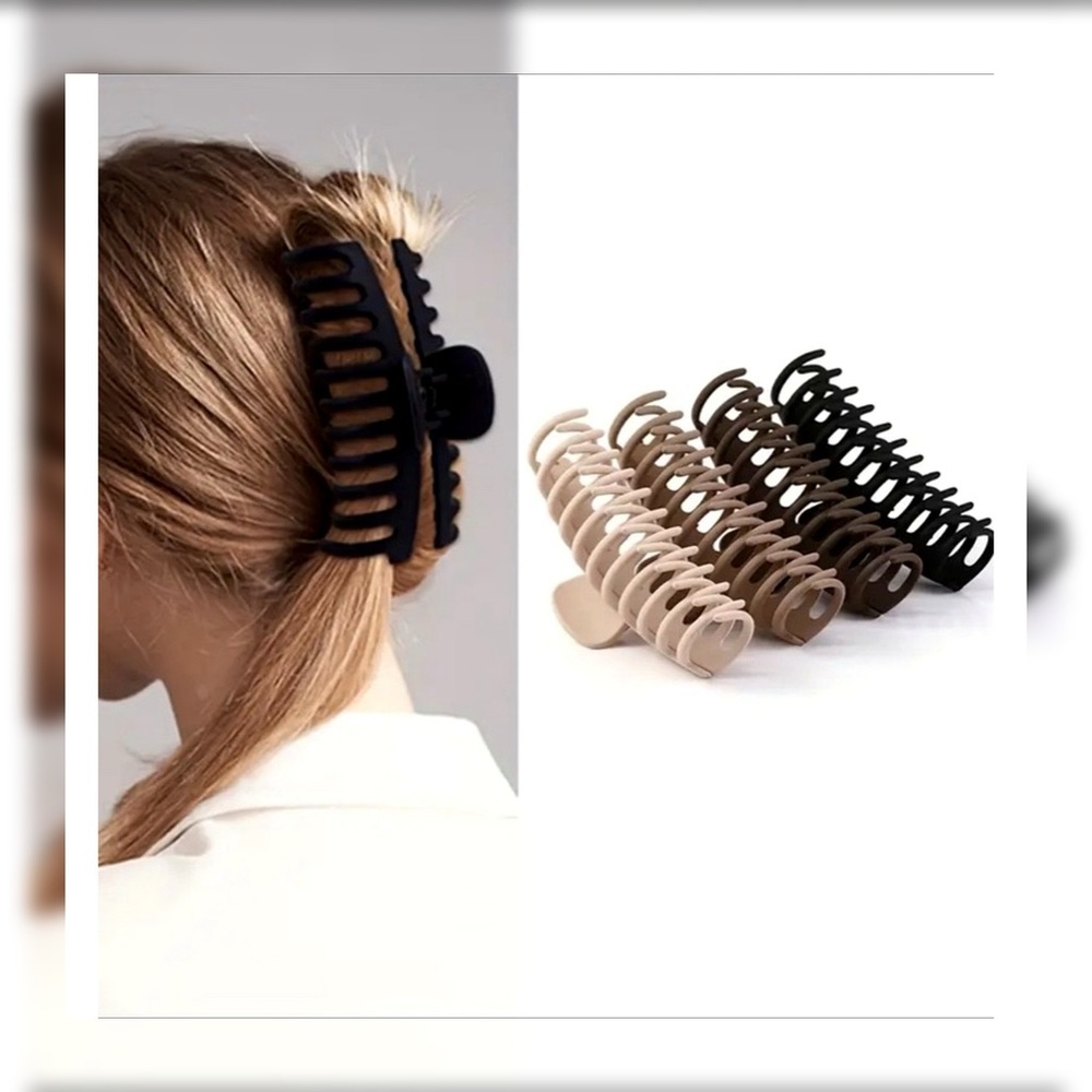 11pc Neutral Matte Claw Clip Bundle – Black Beige Brown Hair Clips Set - Picture 2 of 7